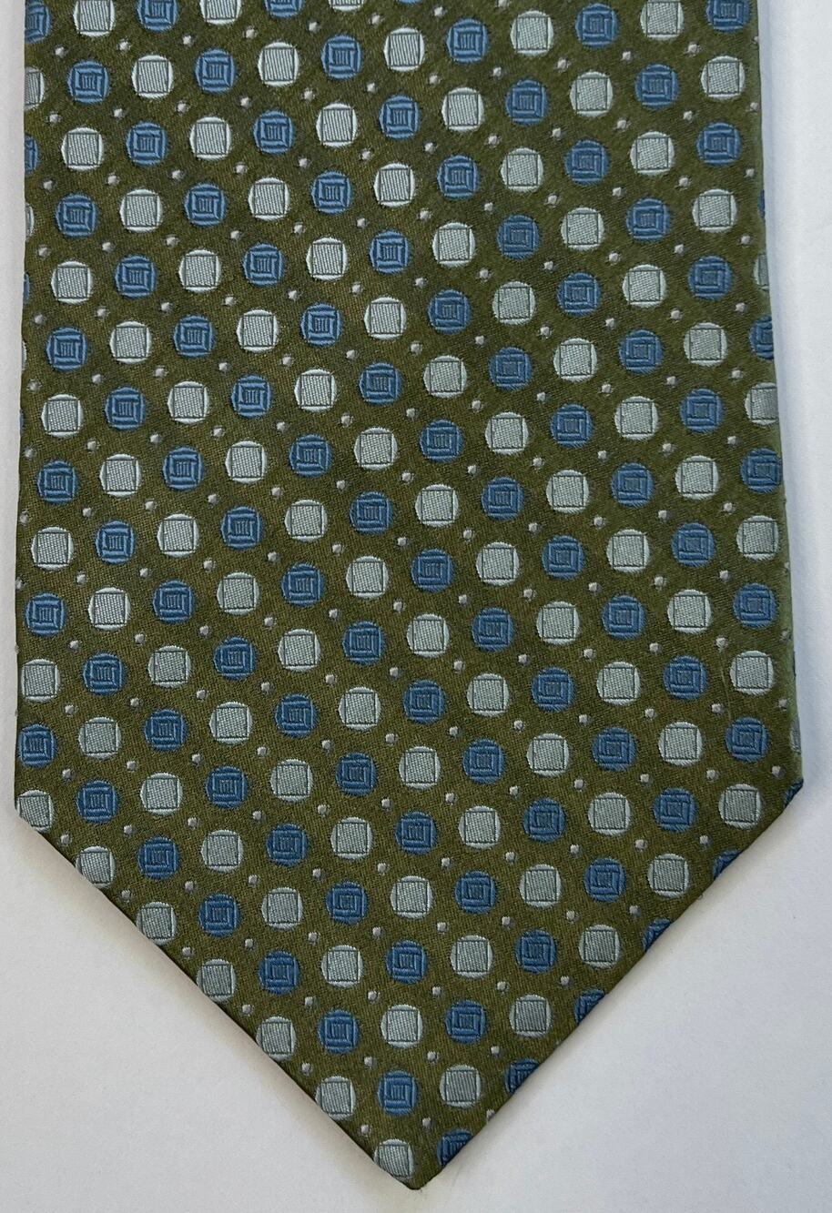 Murano Olive Blue Geometric Dot Silk Tie USA Designer Necktie Classic